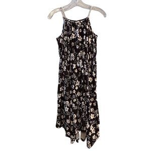 Black Floral Midi Dress Sleeveless Summer Casual